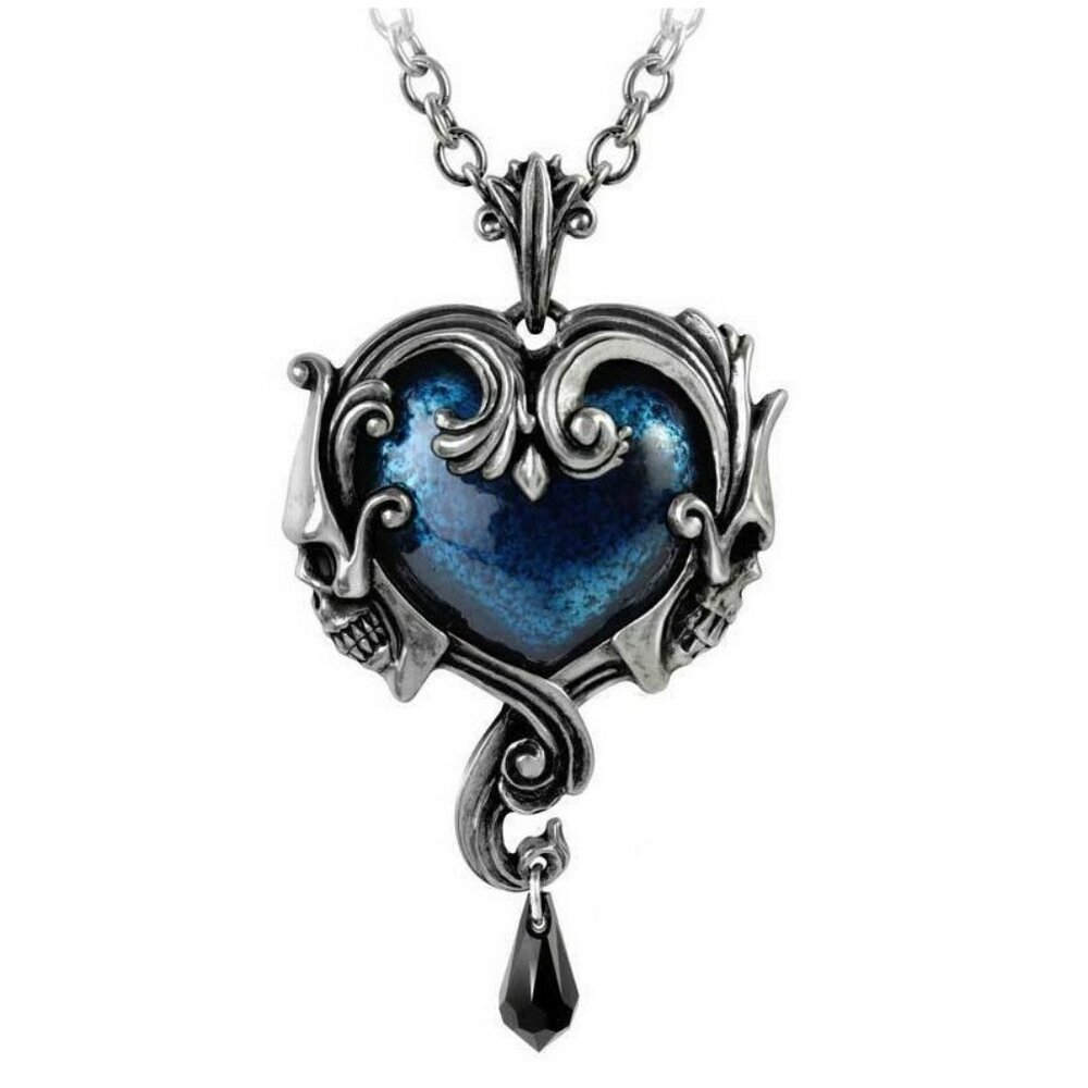 Affaire du Coeur Pendant Blue Heart Baroque Skulls Necklace NWT
